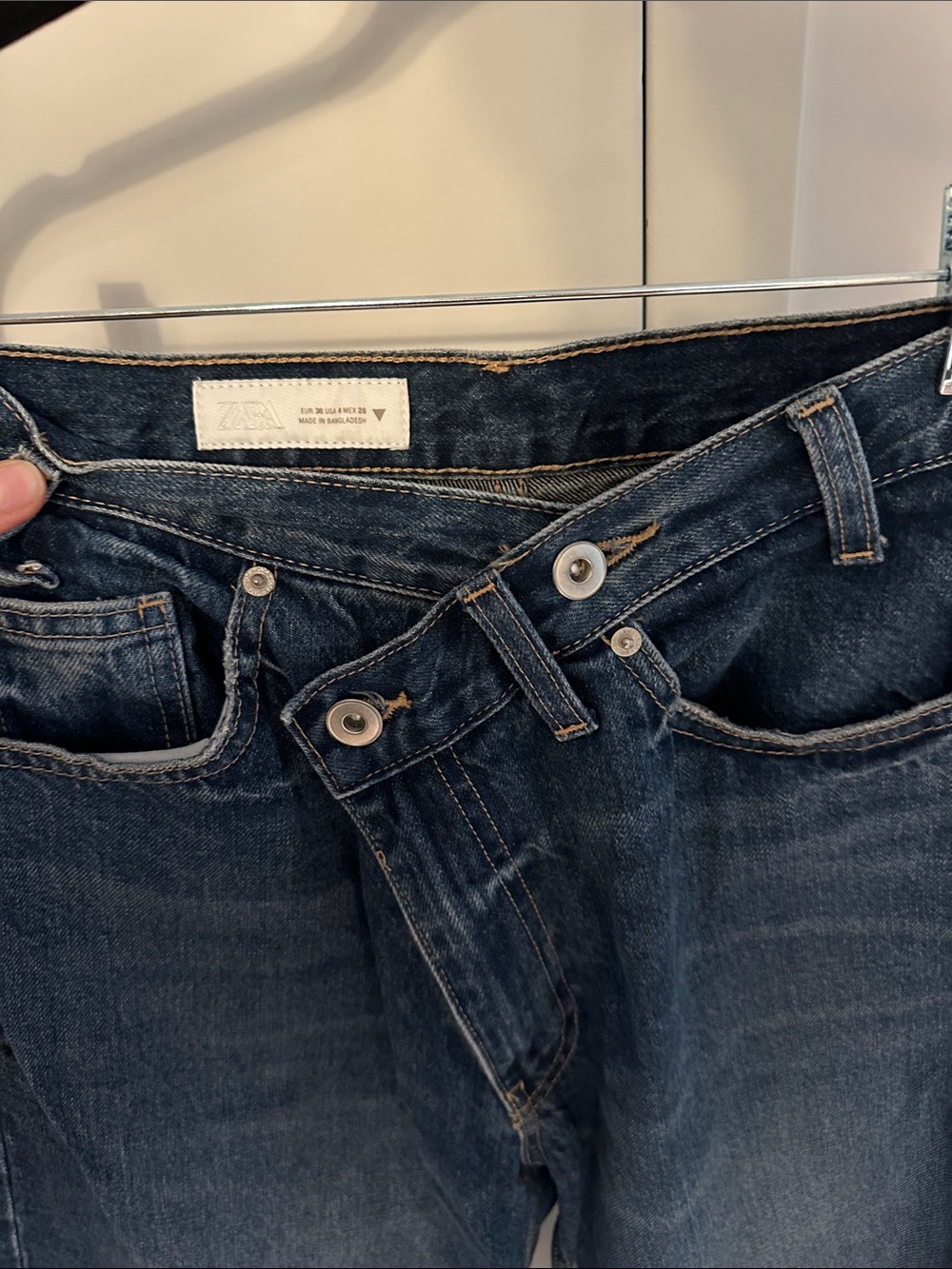 Zara women’s Dark Blue cross button Denim Jeans
